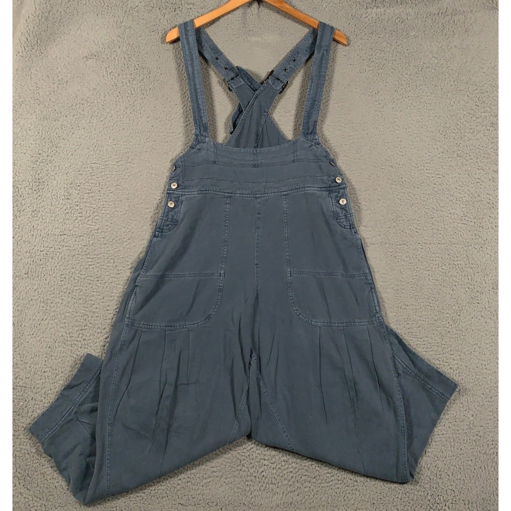 We The Free People Ziggy Overalls Women Small Blue Wide Leg Pleated Cotton Linen